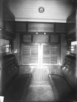 Interior sleeping compartment - second class set up for day, circa 1917