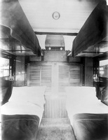Interior sleeping compartment - second class set up for night, circa 1917