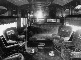 Interior of Joint Stock Sleeping car smoking saloon, circa 1917